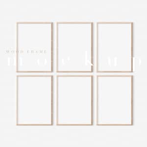 6 Wood Frame Mockup/ Modern Digital Mockup/A4 Minimalist Wood Framed Art Display/Simple Vertical Frame Template/JPG PSD Smart Object/M468