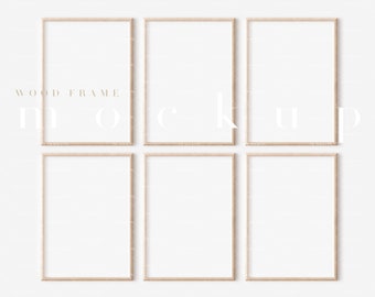 6 houten frame mockup/moderne digitale mockup/A4 minimalistische hout ingelijste kunst display/eenvoudige verticale frame sjabloon/JPG PSD Smart Object/M468