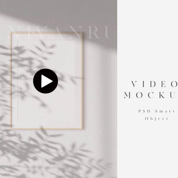 Video Mockup A4 Wood Frame Mockup/Modern Digital Vertical Frame/Organic Shadow Overlay/Nude Minimalist Video Mockup/PSD Smart Object/V2