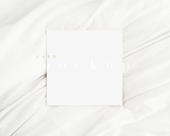 Square Card Mockup: Modern White Linen Background (JPG PSD)