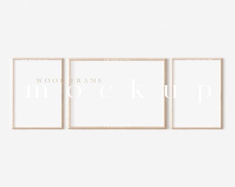 Gallery Wall Mockup: A4 Wood Frame with 3 Frames (PNG JPG PSD)