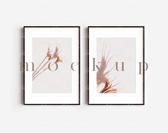 Modern Thin Frame Mockup Duo: Black Portrait Art Display (JPG PSD A4)