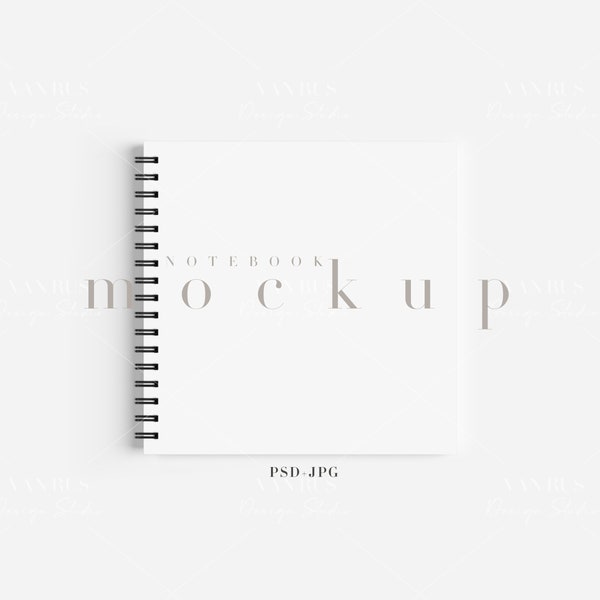 Square Spiral Notebook Mockup/Minimalist Journal Mockup/Simple Notebook Template/Modern Diary Stationary Display/JPG PSD Smart Object/N297