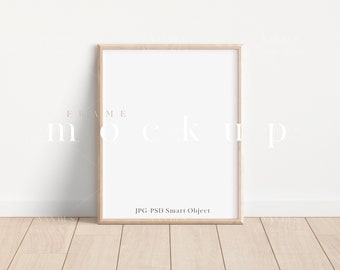 8X10 Wood Frame Mockup/Modern Digital Mockup/Minimalist Wood Framed Art Display/Simple Vertical Frame Template/PNG JPG PSD Smart Object/N370