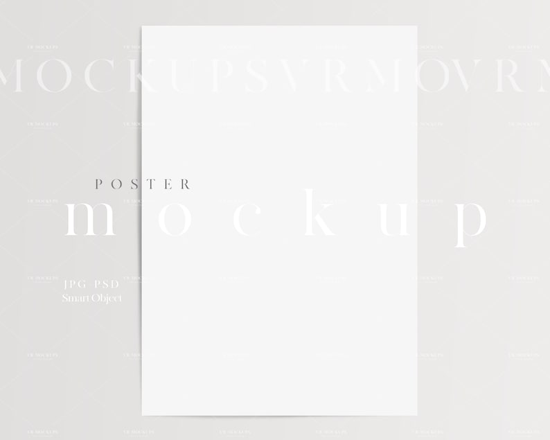 May include: A white poster mockup with the text "POSTER MOCKUP" in gray text. The poster is on a light gray background.