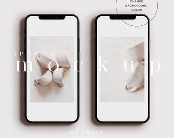 ブランディング、ウェブサイト、デジタル製品ディスプレイ用のカスタマイズ可能な iPhone モックアップ デュオ (JPG、PNG、PSD)