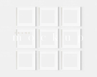 Maqueta de marco cuadrado blanco: Exhibición de arte minimalista (JPG, PNG, PSD)