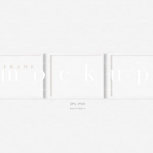 8X10 White Frame Mockup Trio/ Modern Digital Mockup/Minimalist White Framed Art Display/Horizontal Frame Template/JPG PSD Smart Object/D188