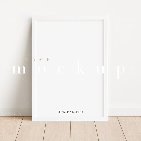 White Frame Mockup/ Modern Digital Mockup/A4 Minimalist Framed Art Display/Simple Vertical Frame Template/ PNG JPG PSD Smart Object/N143