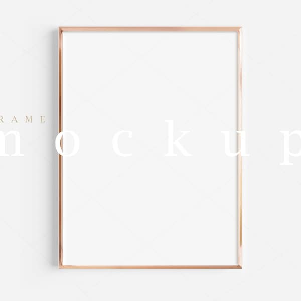 Thin Rose Gold Frame Mockup/ Digital Mockups/Gold Vertical Mockup Frame/ Simple Clean Minimalist Copper Framed Art Display/PNG JPG PSD/M368