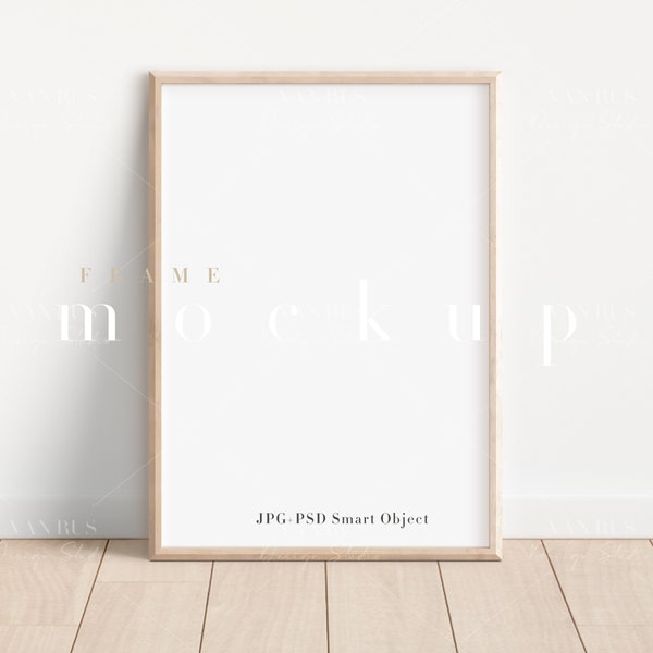 Wood Frame Mockup/ Modern Digital Mockup/A4 Minimalist Wood Framed Art Display/Simple Vertical Frame Template/ PNG JPG PSD Smart Object/N138