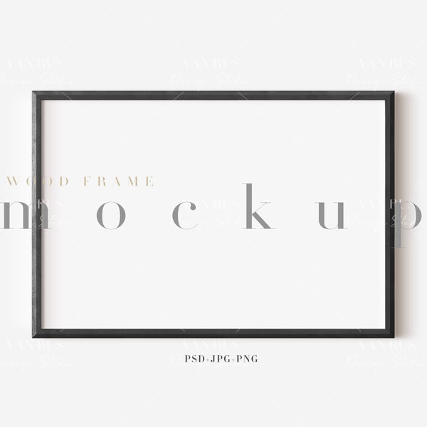 2x3 Black Wood Frame Mockup/Modern Digital Mockup/Minimalist Framed Art Display/Horizontal Frame Template/ PNG JPG PSD Smart Object/N308