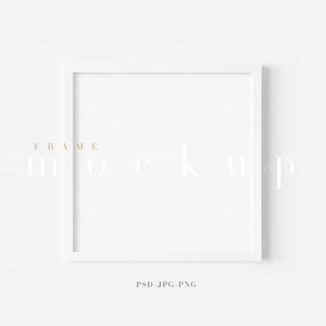 Square White Frame Mockup: Modern Minimalist Art Display (PNG JPG PSD)