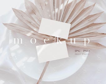 Minimalist Business Card Mockup: Boho Design, Shadow Overlay (JPG, PSD)