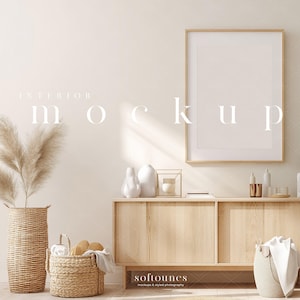 Interior Mockup Frame/Scandinavian Room Mockup/Modern Interior Design/Nordic Calm Bohemian Bright Neutral Interior/JPG PSD Smart Object/L229