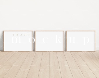 A4 Wood Frame Mockup Set of 3: Minimalist Art Display (PSD JPG)