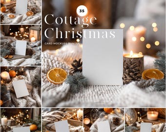Cottage Christmas Card Mockup Big Bundle | 35 Rustic Holiday Scenes (JPG, PSD)