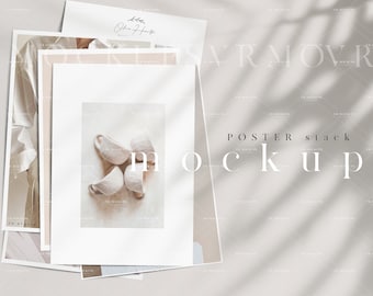 Poster Stack Mockup: A4, 8.5x11 Movable Posters (PSD, JPG)