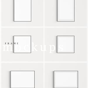 Black Frames Mockup Bundle Set of 6 /Modern Thin Digital Mockups/Clean Styled Design/ Minimalist Black Framed Art Display/PNG JPG PSD/M227