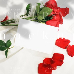 5x7 Valentine&#39;s Day Card Mockup/Invitation Mockup/Red Rose Shadow Overlay Mockup/Romantic Card for Valentine/JPG PSD Smart Object/D120