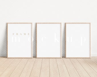 Houten frame mockup set van 3/A4 minimalistische hout ingelijste kunst display/eenvoudige verticale digitale frame sjabloon/JPG PSD Smart Object/N141