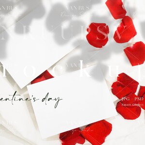5x7 Valentine&#39;s Day Card Mockup Duo/Invitation Mockup/Red Rose Shadow Overlay Mockup/Romantic Card for Valentine/JPG PSD Smart Object/D123