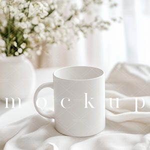 Spring Mug Mockup/Floral Elegant 11 oz Coffee Mug Mockup/White Mug Design/Ceramic Cup/One Single JPG image