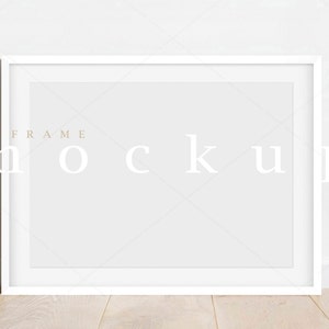 A4 Frame Mockup/ Digital Mockup With Mat/White Landscape Styled Mockup/ Minimalist White Frame Wood Floor Display/ PNG JPG/M301