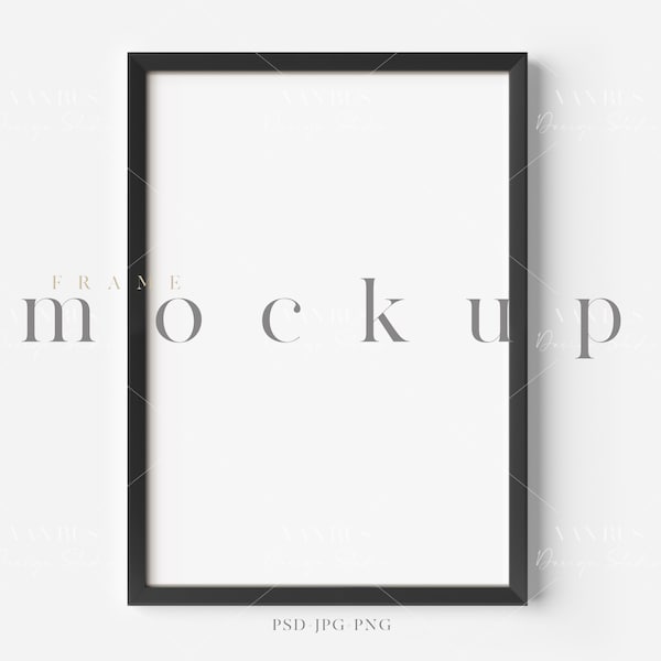 A4 Black Frame Mockup/ Modern Digital Mockup/A4 Minimalist Black Framed Art Display/Vertical Frame Template/ PNG JPG PSD Smart Object/D90