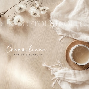 Artistic Background Mockup Image/Styled Flatlay Product Backdrop/Boho Digital Stock Image Table Display/Cream Linen/One Single JPG image/L67