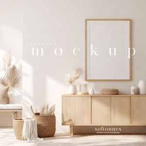 Interior Mockup Frame/Scandinavian Room Mockup/Modern Interior Design/Nordic Calm Bohemian Bright Neutral Interior/JPG PSD Smart Object/L227