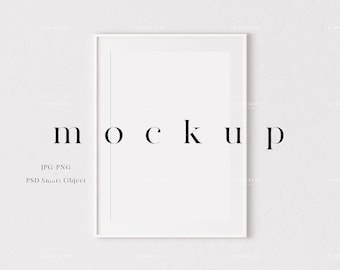 A4 White Frame Mockup: Modern Thin Mat, Digital Art Display (JPG, PNG, PSD)