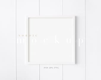 Square Frame Mockup: Nordic White 1x1 Art Display (PNG JPG PSD)