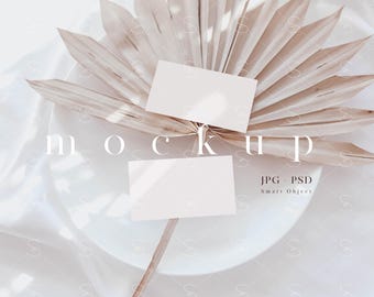 Minimalist Business Card Mockup: Boho Design (JPG PSD)