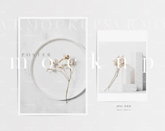 Minimalist Poster Mockup Duo: A4 A3 Styled Display (JPG, PSD)