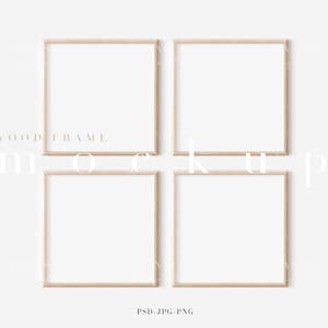 Square Wood Frame Mockup/Modern Digital Mockup/Square Minimalist Wood Framed Art Display/Simple Frame Template/PNG JPG PSD Smart Object/M477