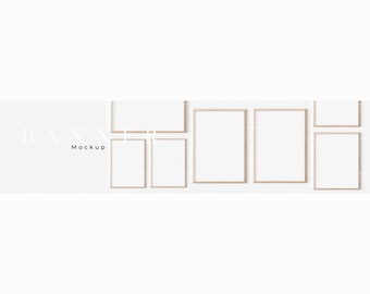 Maqueta de banner para tienda Etsy: Marcos de madera, estilo minimalista (JPG PSD)