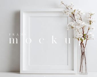 White Frame Mockup with Sakura Flowers (8x10, PSD, JPG)