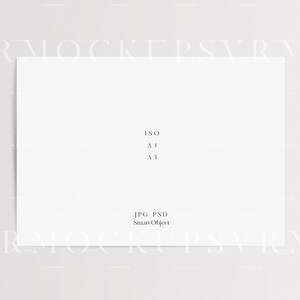 Puede incluir: Maqueta de tarjeta blanca en blanco con el texto "ISO A1 A3 JPG PSD Smart Object" en fuente negra.