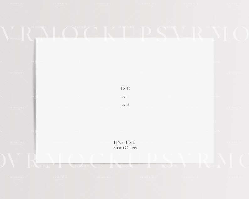 Puede incluir: Maqueta de tarjeta blanca en blanco con el texto "ISO A1 A3 JPG PSD Smart Object" en fuente negra.