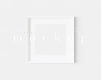 Square White Frame Mockup: Minimalist Art Display (JPG, PNG, PSD)