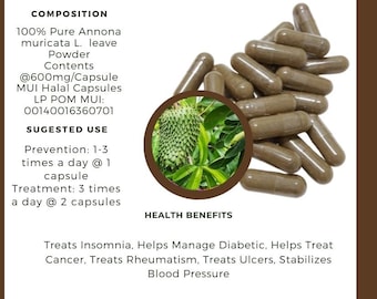 idHerb - 100-800 Capsules Daun sirsak Annona muricata L Biologische WildCrafted natuurlijke kruiden