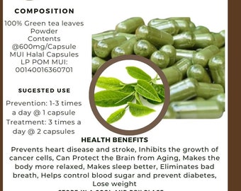 idHerb - 100-800 Capsules Teh Hijau Camellia Sinensis Herbes naturelles biologiques sauvages [MEILLEUR PRODUIT]