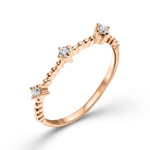 Three Sparks&quot; 14k Gold Diamond Ring | Minimalist Engagement Ring | Fine Gold Stacking Ring | Luxury Gift for Her | Dainty Wedding Band