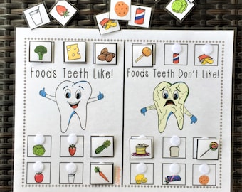 MATCH the Foods Teeth Like and Don't Like Activity, Dental Health, Education, Autism, Preschool, Printable PDF