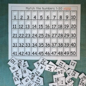 numbers 1 50 match number to number activity count to fifty etsy