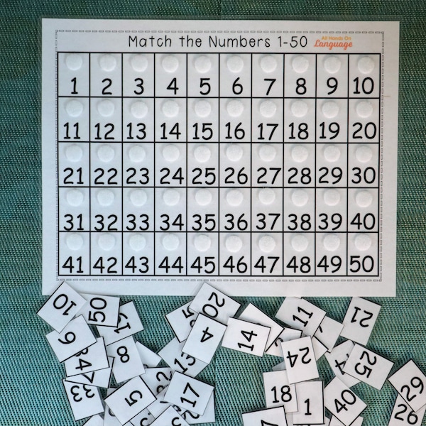 Numbers 1-50 Match Number to Number Activity, Count to Fifty! Interactive Matching Game Printable PDF