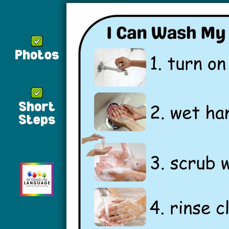 Hand Washing Sequence Chart, I Can Wash My Hands, 6-steps Text + Photos ...