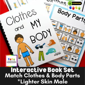 Clothes and Body Parts Interactive Book: Lighter Skin Male, Autism Learning (PDF Printable)