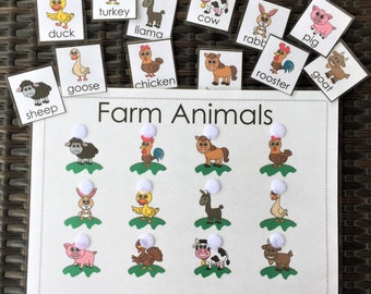 Farm Animal Matching Activity, 12 Labeled Farm Animal Pictures, Preschool and Autism PDF Printable